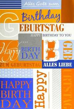 Faltkarte "Birthday orange-blau" - Geburtstag