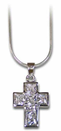 Halskette mit Anhänger "Kreuz" Zirkonia